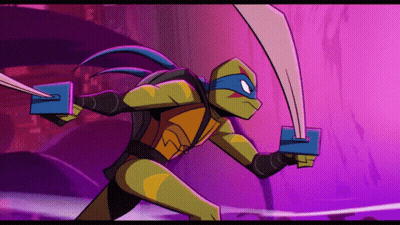 A Cartoon Of A Teenage Mutant Ninja Turtle With Two Swords GIF