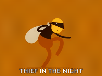 A Cartoon Of A Thief With The Words Thief In The Night Underneath Him GIF