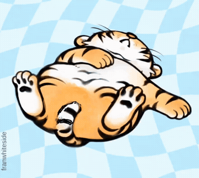 A Cartoon Of A Tiger Laying On Its Back With The Words " I Got " On The Bottom GIF