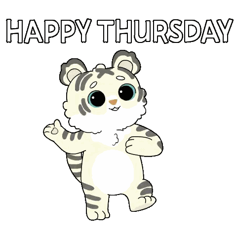 A Cartoon Of A Tiger With The Words `` Happy Thursday '' Written On It . Sticker