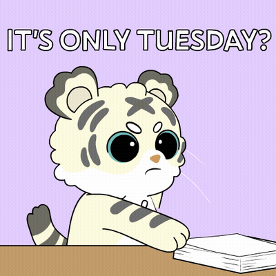 A Cartoon Of A Tiger With The Words It 'S Only Tuesdays GIF
