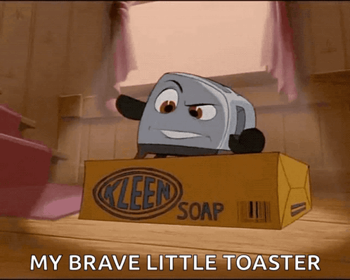 Cartoon Toaster Sitting On Kleen Soap Box GIF