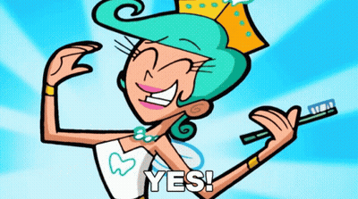 A Cartoon Of A Tooth Fairy Holding A Toothbrush With The Words Yes Written Below Her GIF