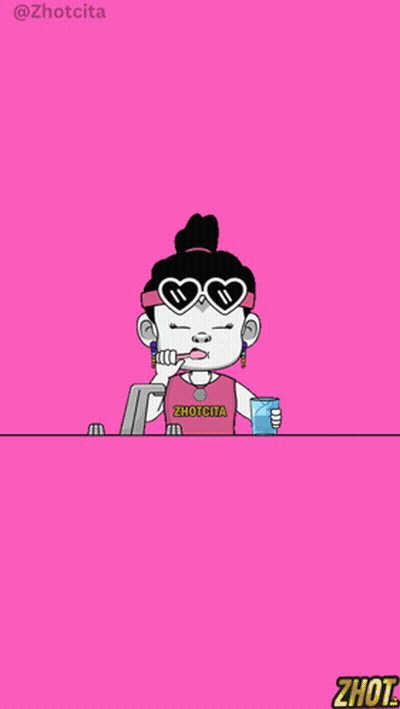 A Cartoon Of A Toothbrush In A Glass With The Hashtag @Zhotcita At The Top GIF