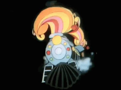 A Cartoon Of A Train With Smoke Coming Out Of It GIF