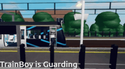 A Cartoon Of A Train With The Words Trainboy Is Guarding GIF