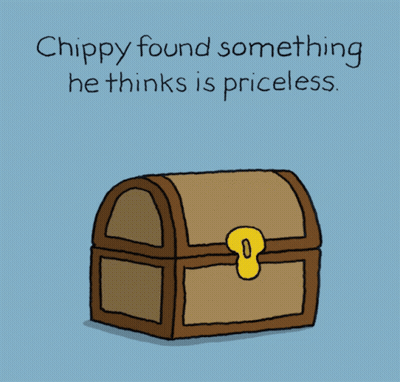 A Cartoon Of A Treasure Chest With A Sign That Says " It 'S You " GIF