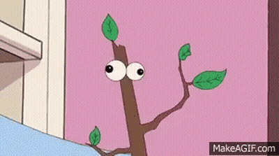 A Cartoon Of A Tree With Leaves Growing Out Of A Shelf . GIF
