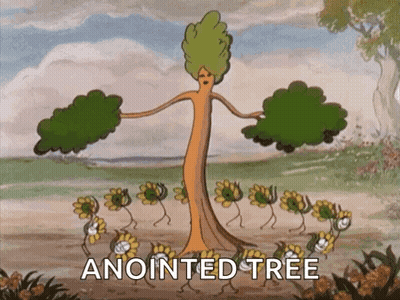 A Cartoon Of A Tree With The Words Anointed Tree Written Below It GIF