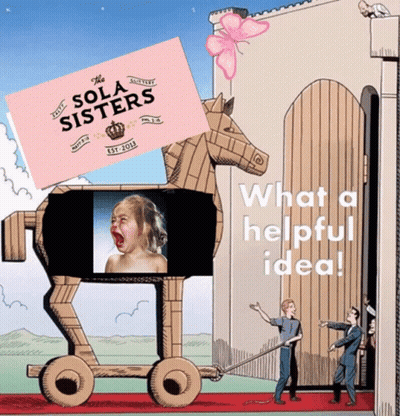 A Cartoon Of A Trojan Horse With The Words " What A Helpful Idea " On The Bottom GIF