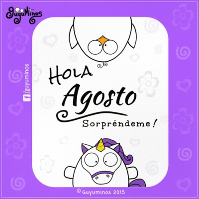 A Cartoon Of A Unicorn And A Penguin With The Words Hola Agosto Written On It GIF