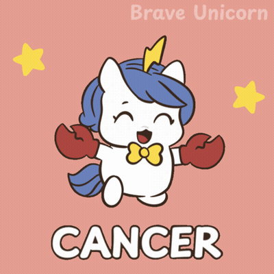 A Cartoon Of A Unicorn Holding A Crab With The Word Cancer Below It GIF
