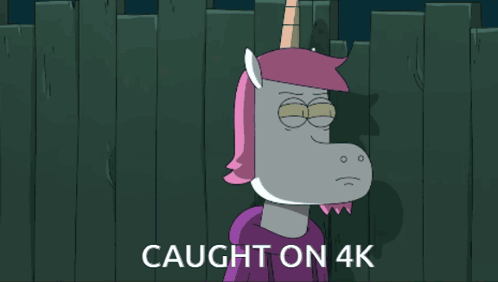 A Cartoon Of A Unicorn Holding A Flashlight And The Words Caught On 4K Below It GIF