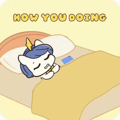 A Cartoon Of A Unicorn Laying On A Bed With The Words " How You Doing " Below It GIF