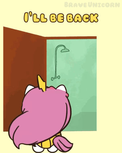A Cartoon Of A Unicorn Looking Out A Window With The Words I 'Ll Be Back Below It GIF