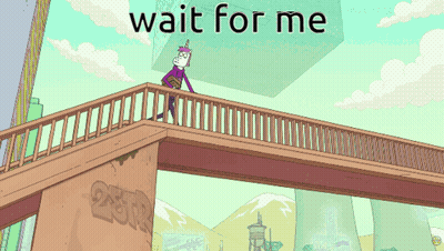 A Cartoon Of A Unicorn On A Bridge With The Words Wait For Me GIF