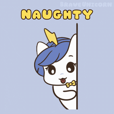 A Cartoon Of A Unicorn Peeking Over A Wall With The Words Naughty Above It GIF