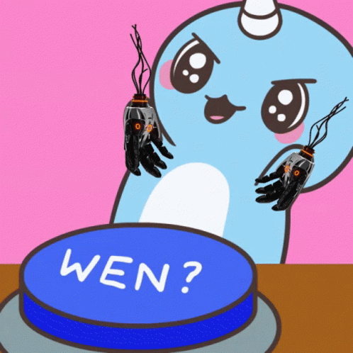 A Cartoon Of A Unicorn Pressing A Button That Says Wen GIF