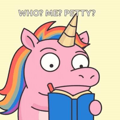 A Cartoon Of A Unicorn Reading A Book With The Words Who Me Petty Above It GIF