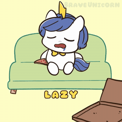 A Cartoon Of A Unicorn Sitting On A Couch Eating Pizza GIF