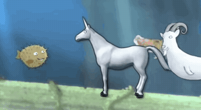 A Cartoon Of A Unicorn Standing Next To A Goat GIF