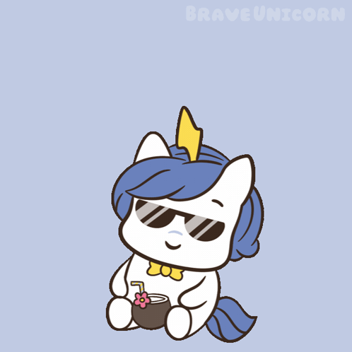 A Cartoon Of A Unicorn Wearing Sunglasses And Holding A Coconut Drink Says Happy Weekend GIF