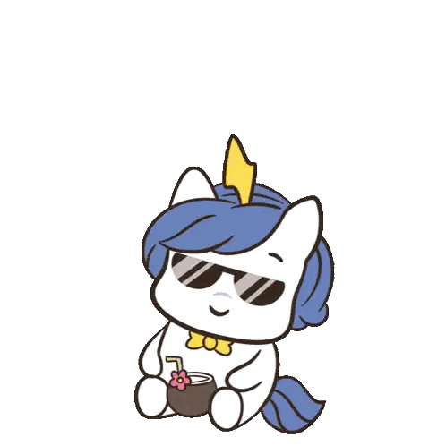 A Cartoon Of A Unicorn Wearing Sunglasses And Holding A Coconut Drink That Says Happy Weekend Sticker