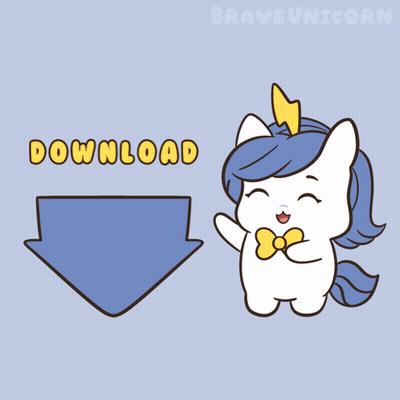 A Cartoon Of A Unicorn With An Arrow Pointing To The Download Button GIF