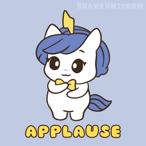 A Cartoon Of A Unicorn With The Word Applause In Yellow Letters GIF