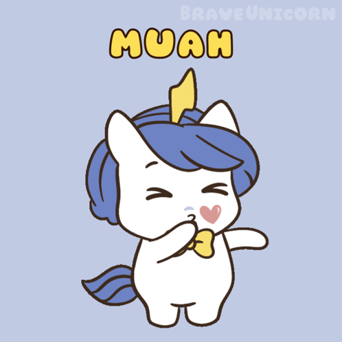A Cartoon Of A Unicorn With The Word Muah Written Above It GIF