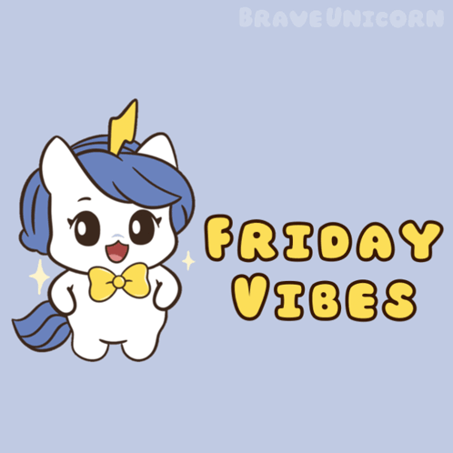 A Cartoon Of A Unicorn With The Words Friday Vibes Above It GIF