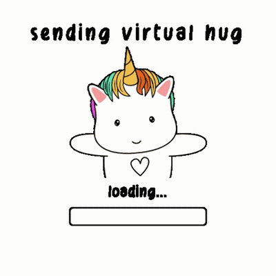 A Cartoon Of A Unicorn With The Words Sending Virtual Hug Loading ... Hug Sent ! GIF