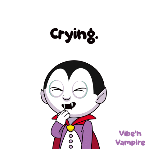 A Cartoon Of A Vampire Crying With The Word Crying Below Him GIF