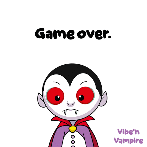 A Cartoon Of A Vampire Holding A Microphone And The Words Game Over GIF