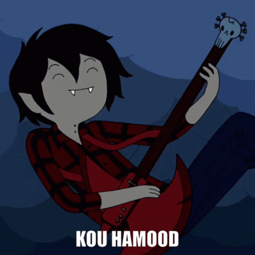 A Cartoon Of A Vampire Playing A Guitar With The Words Kou Hamood Written Below Him GIF