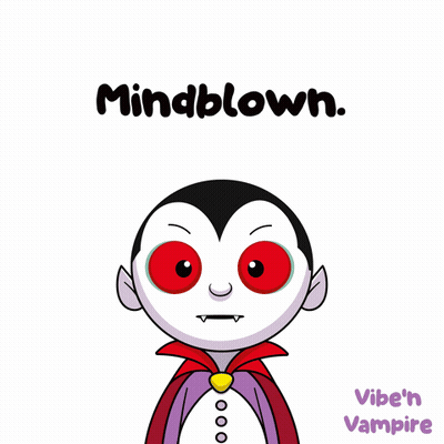 A Cartoon Of A Vampire With Red Eyes And The Words Mindblown Above Him GIF