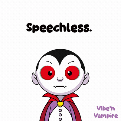 A Cartoon Of A Vampire With Red Eyes And The Words Speechless Below Him GIF