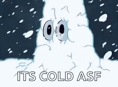 A Cartoon Of A Volcano Covered In Snow With The Words `` It 'S Cold Asf '' Written On It . GIF
