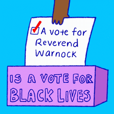 A Cartoon Of A Vote For Reverend Warnock GIF