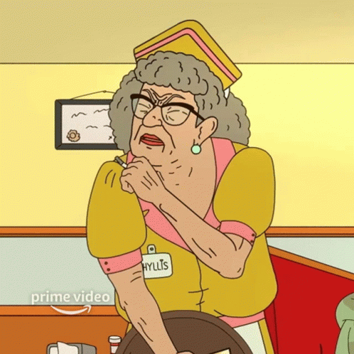 A Cartoon Of A Waitress Named Hylis GIF