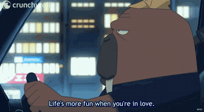 A Cartoon Of A Walrus Driving A Car With The Words Life 'S More Fun When You 'Re In Love GIF