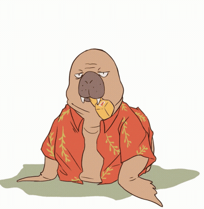 A Cartoon Of A Walrus Wearing A Red Shirt And Tie GIF