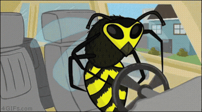 A Cartoon Of A Wasp Driving A Car With The Website 4Gifs.com Visible In The Corner GIF