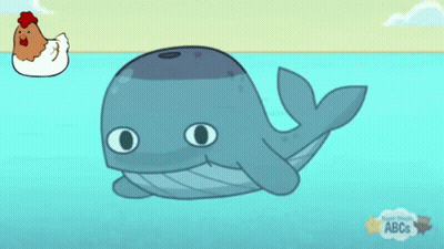 A Cartoon Of A Whale And A Chicken With Abc 'S Written On The Bottom GIF