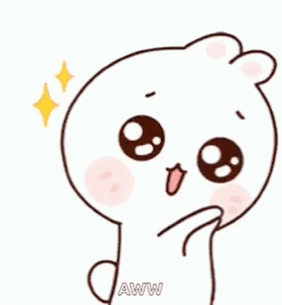 A Cartoon Of A White Bear With Big Eyes And A Pink Nose . GIF