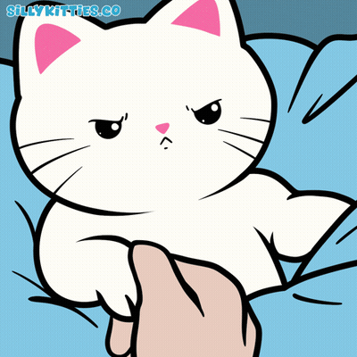 A Cartoon Of A White Cat With Pink Ears And The Words Sillykitties.co Above It GIF