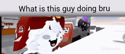A Cartoon Of A White Dog Standing Next To A Red Car With The Words `` What Is This Guy Doing Bru '' . GIF