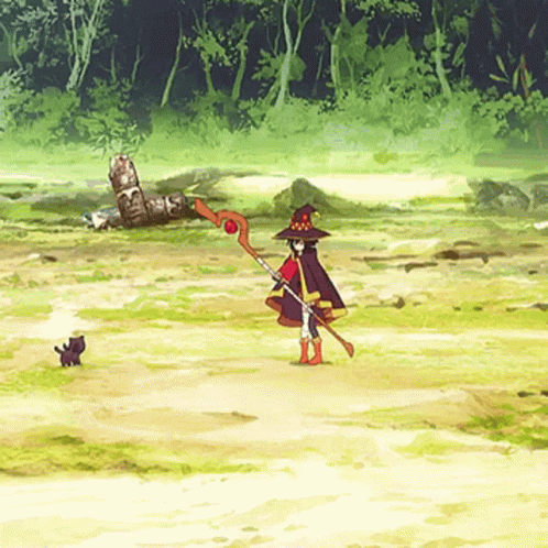 A Cartoon Of A Witch With A Cane And A Black Cat GIF