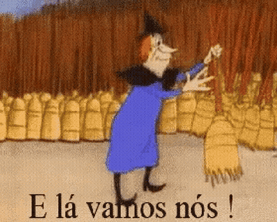 A Cartoon Of A Witch With The Words " E La Vamos Nos " On The Bottom GIF