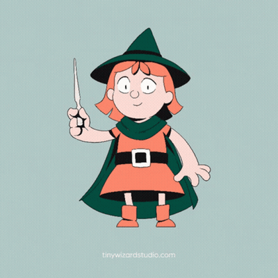 A Cartoon Of A Wizard Holding A Wand Surrounded By Gifts GIF